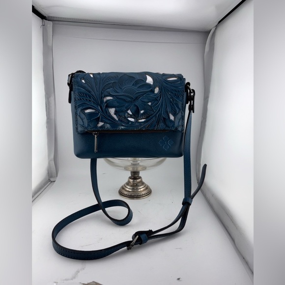 NWT Patricia Nash Vallata Mirage Blue Tooled Leather Crossbody Shoulder Bag​ - Picture 4 of 13
